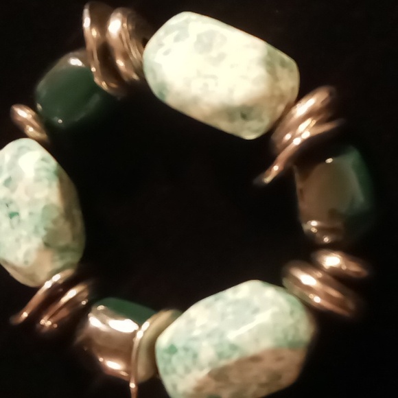 Chunky statement bracelet silver & green beaded - Picture 1 of 5